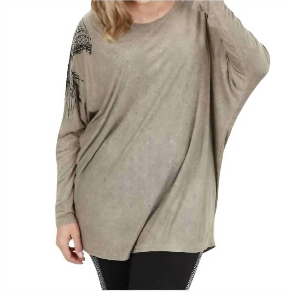 NEW VOCAL APPAREL indian print tunic top (plus size) in olive